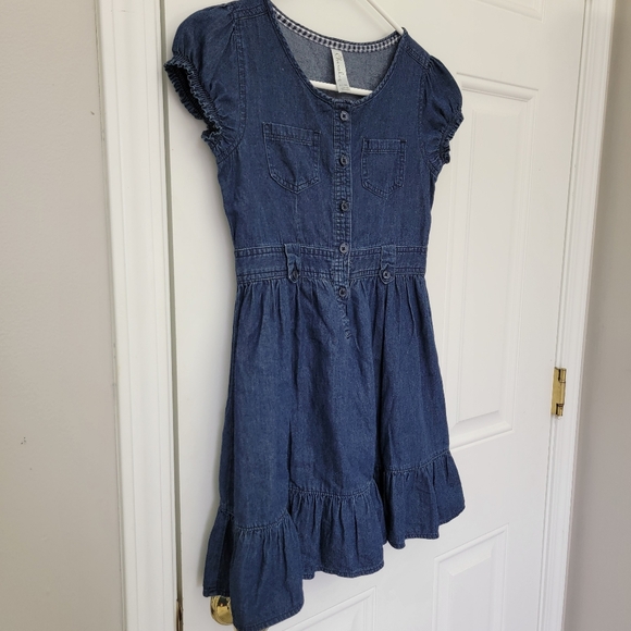 Cherokee Girls Denim Dress Ruffle Puff Sleeve Buttons 100% Cotton Size 7/8 - Picture 3 of 10